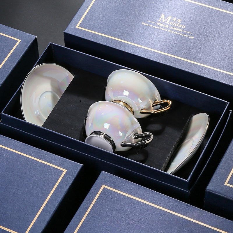 Luxury Gift Set - Parelmoer-iriserende koffiekopjesset, exquisiete porseleinen kopjes met